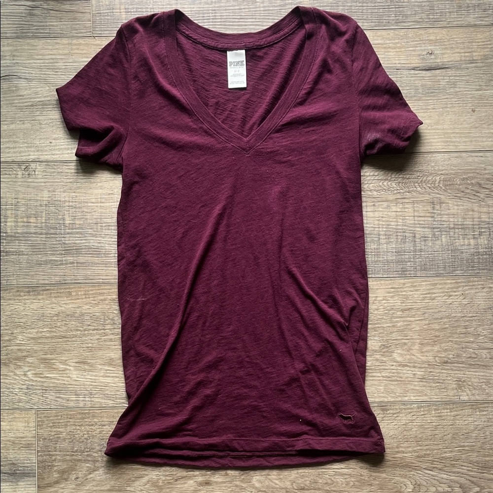 PINK Victoria's Secret Deep Burgundy V-Neck Tee